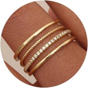 14K Gold Plated Stackable Thin Rings Set 4 pcs Women Jewelry Gift